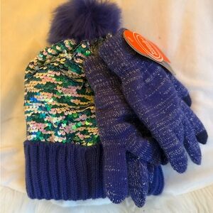 Wonder Nation Sequin Beanie and Blue (with green and white sequins Gloves Set